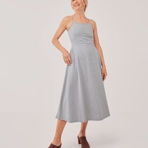NWT Pact organic cotton fit and flare midi dress, Medium in Tide Stripe